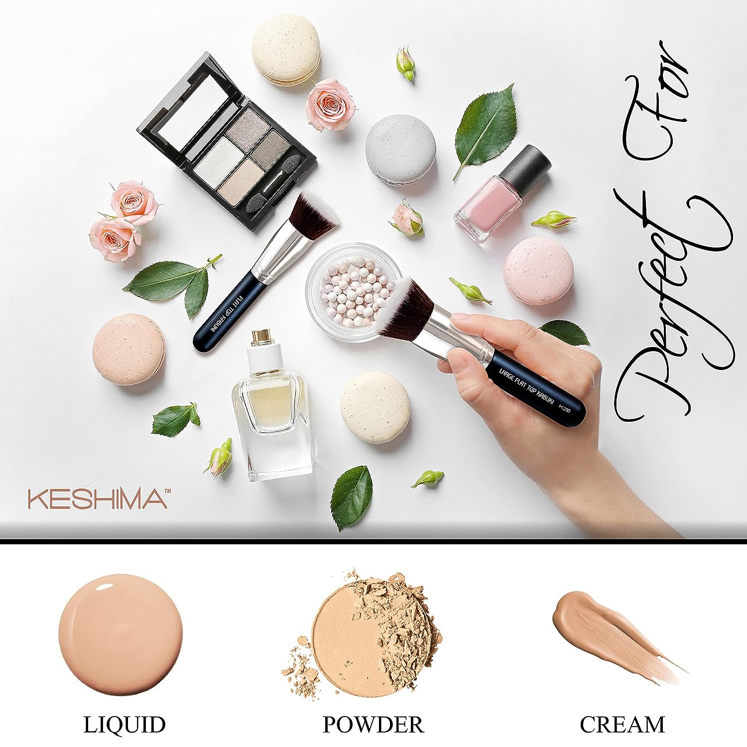 Flat Top Kabuki Foundation Brush By KESHIMA - Premium Makeup Brush for Liquid, Cream, and Powder - Buffing, Blending, Flawless Face Brush - Image 2